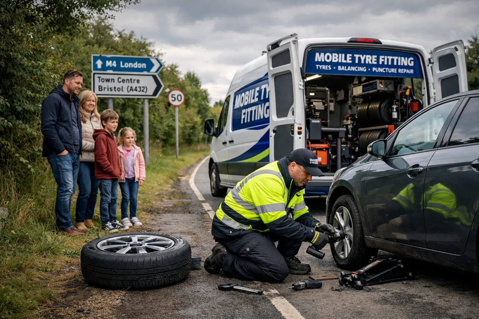 Why choose our mobile tyre fitting service - professional technician with van